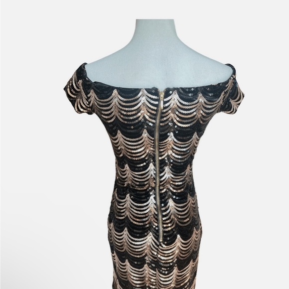 Premier Amour Sequin Off Shoulder Zipper Back Cocktail Dress size 4 - Picture 3 of 9